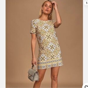 Lulu's Yellow and White Patterned Mini Dress